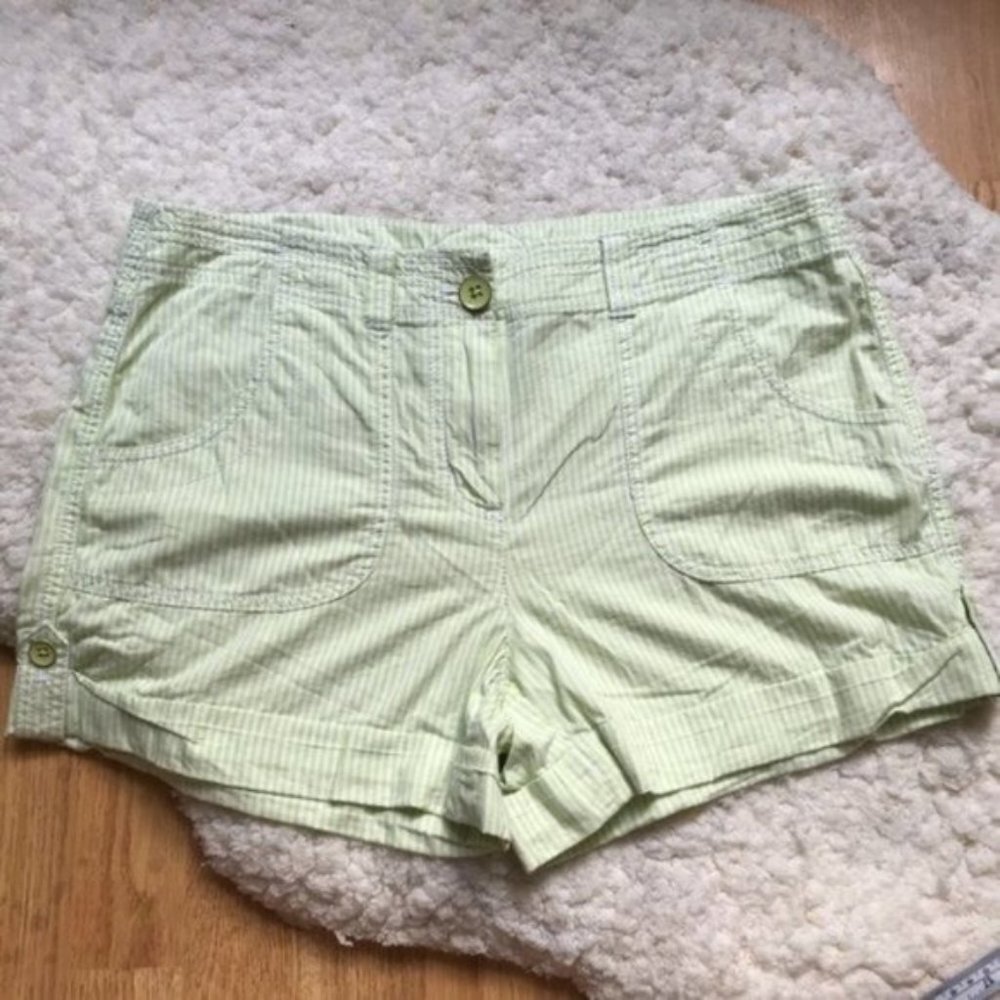 LOFT: Green/White Striped Cuffed Shorts Size 6